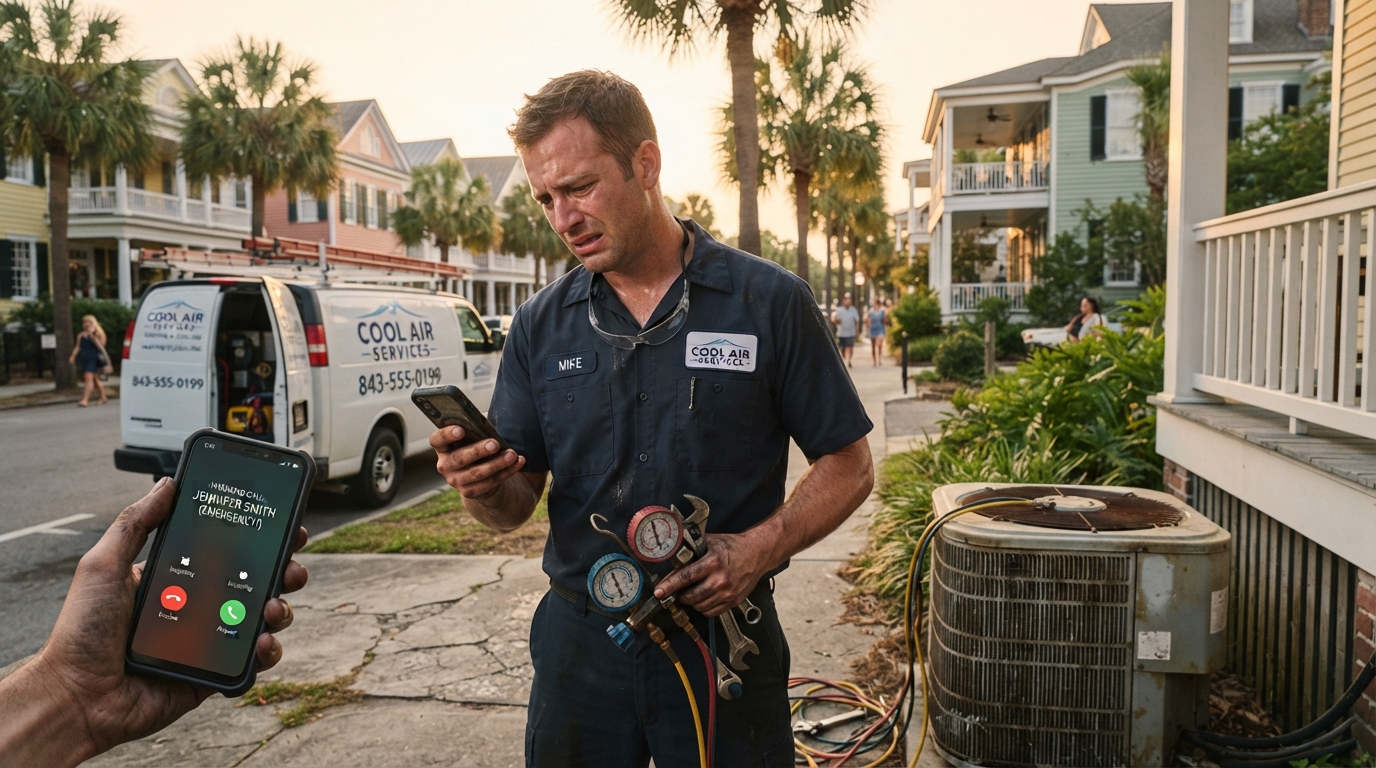 HVAC technician responding to a customer call