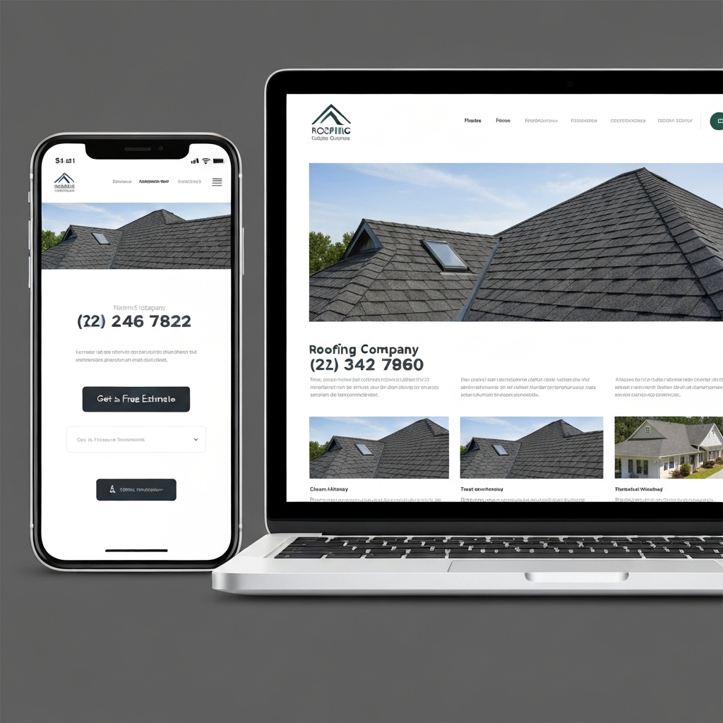 Modern roofing company website on laptop and phone