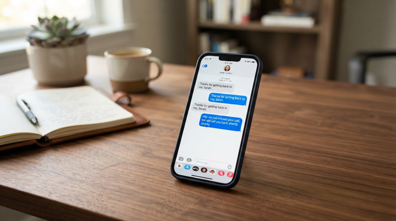 Automated missed call text back message on smartphone