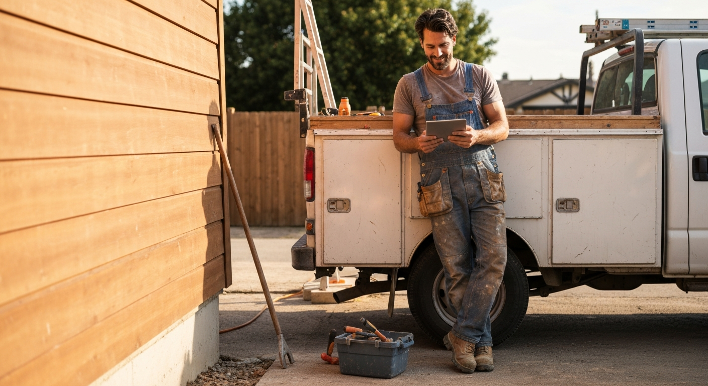 Tradesperson reviewing tablet