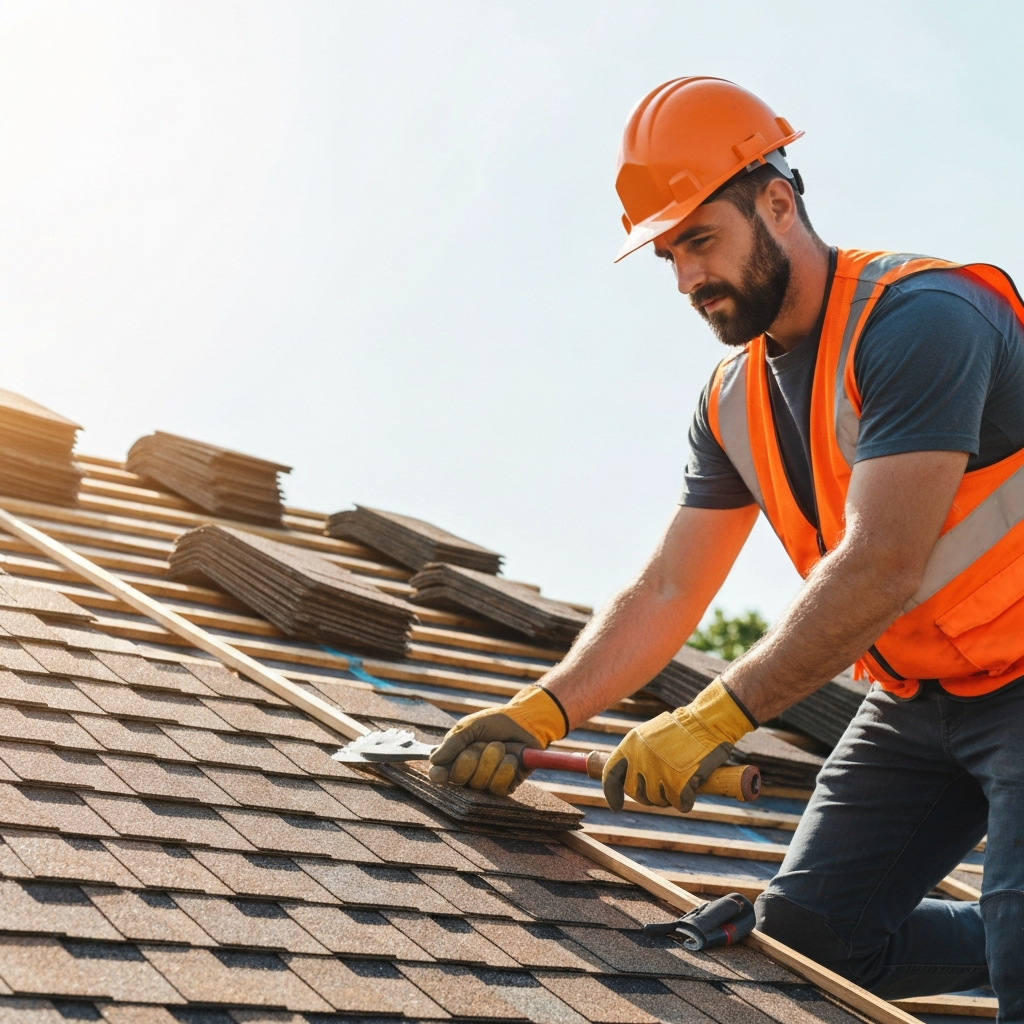 Professional roofer working on a roof